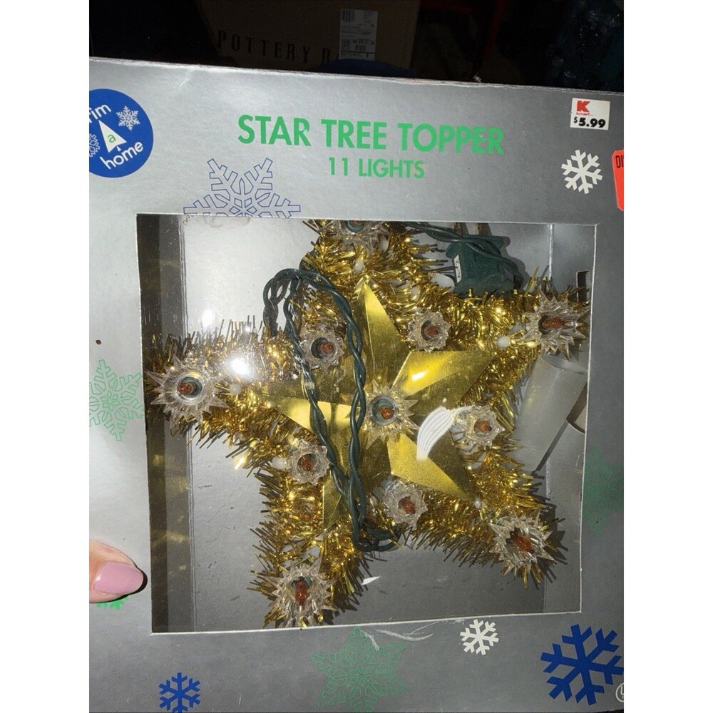 Vtg Christmas Gold Tinsel 11 Light Tree Top Kmart W Box  Gold Lights 8”